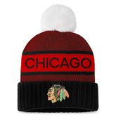 Chicago Blackhawks Fanatics Women's Authentic Pro Rink Cuffed Knit Hat with Pom - NHL Hats
