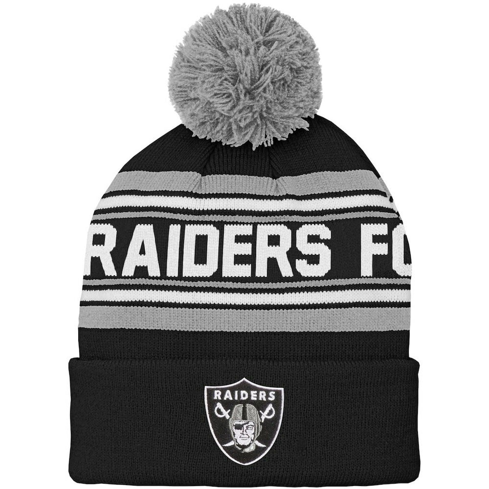Las Vegas Raiders Youth Jacquard Cuffed Knit Hat with Pom | NFL Discount