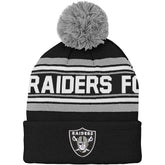 Las Vegas Raiders Youth Jacquard Cuffed Knit Hat with Pom | NFL Discount