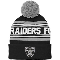 Las Vegas Raiders Youth Jacquard Cuffed Knit Hat with Pom | NFL Discount