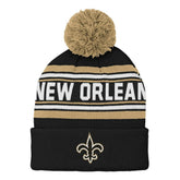 New Orleans Saints Youth Jacquard Cuffed Knit Hat with Pom | NFL Near me