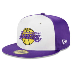 White Los Angeles Lakers Throwback Satin 59FIFTY Fitted Hat | NBA