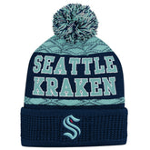 Seattle Kraken Youth Puck Cuffed Knit Hat with Pom - NHL Hats