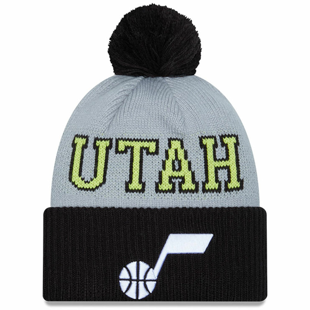 Black/Gray Utah Jazz Tip-Off Two-Tone Cuffed Knit Hat with Pom | NBA