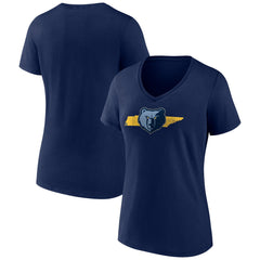 Navy Memphis Grizzlies Women's Announcer V-Neck T-Shirt | NBA