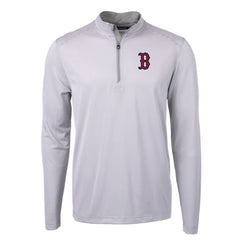 Boston Red Sox Cutter & Buck Virtue Eco Pique Micro Stripe Recycled Quarter-Zip Pullover Top - MLB Pullover