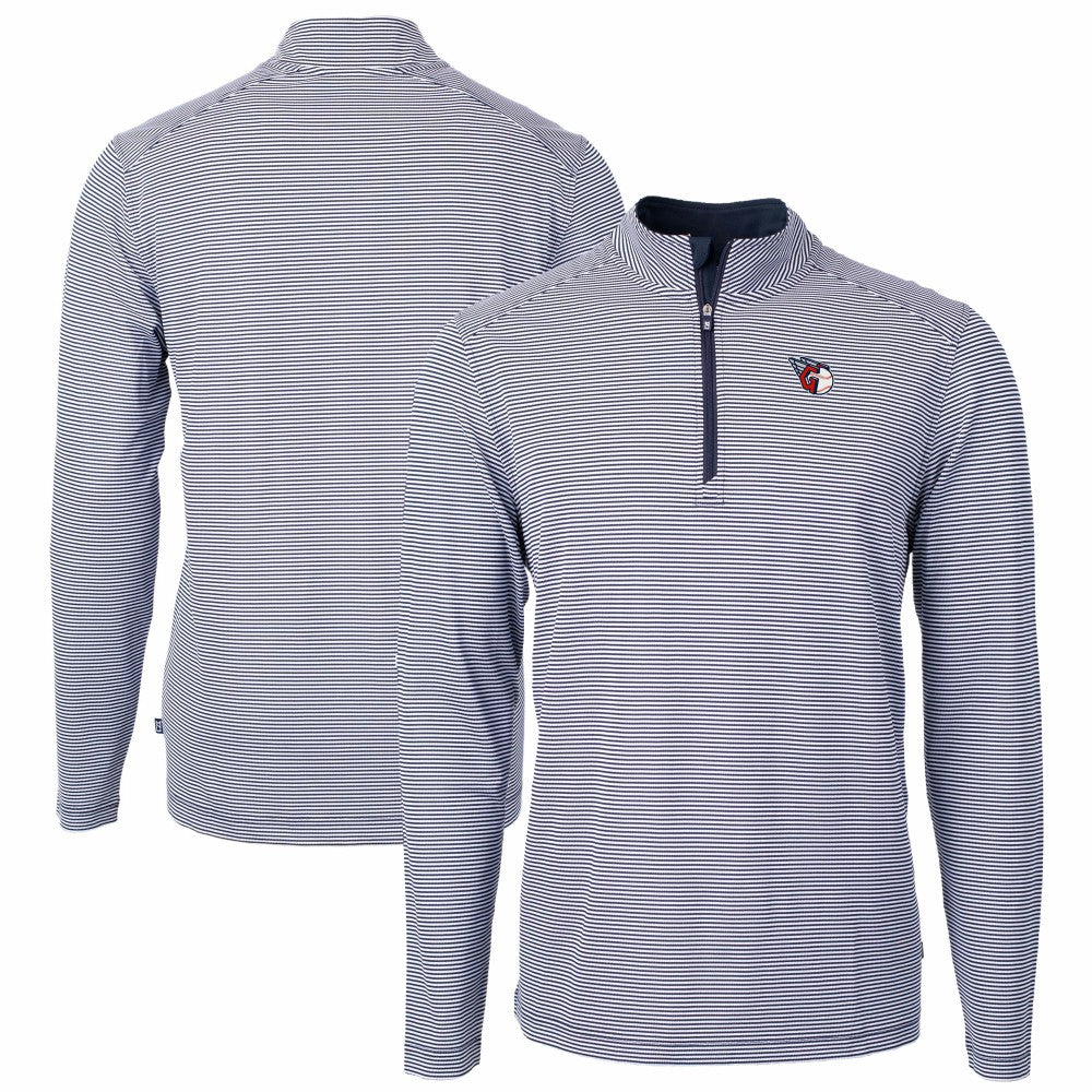 Cleveland Guardians Cutter & Buck Virtue Eco Pique Micro Stripe Recycled Quarter-Zip Pullover Top - MLB Pullover