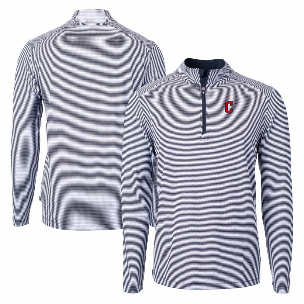 Cleveland Guardians Cutter & Buck Virtue Eco Pique Micro Stripe Recycled Quarter-Zip Pullover Top - MLB Pullover