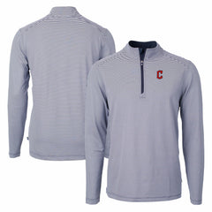 Cleveland Guardians Cutter & Buck Virtue Eco Pique Micro Stripe Recycled Quarter-Zip Pullover Top - MLB Pullover