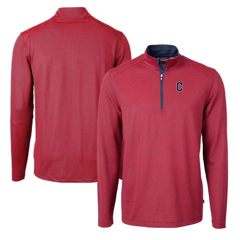Cleveland Guardians Cutter & Buck Virtue Eco Pique Micro Stripe Recycled Quarter-Zip Pullover Top - MLB Pullover