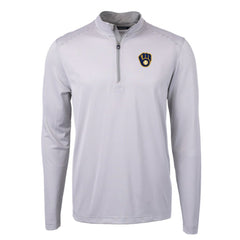 Milwaukee Brewers Cutter & Buck Virtue Eco Pique Micro Stripe Recycled Quarter-Zip Pullover Top - MLB Pullover
