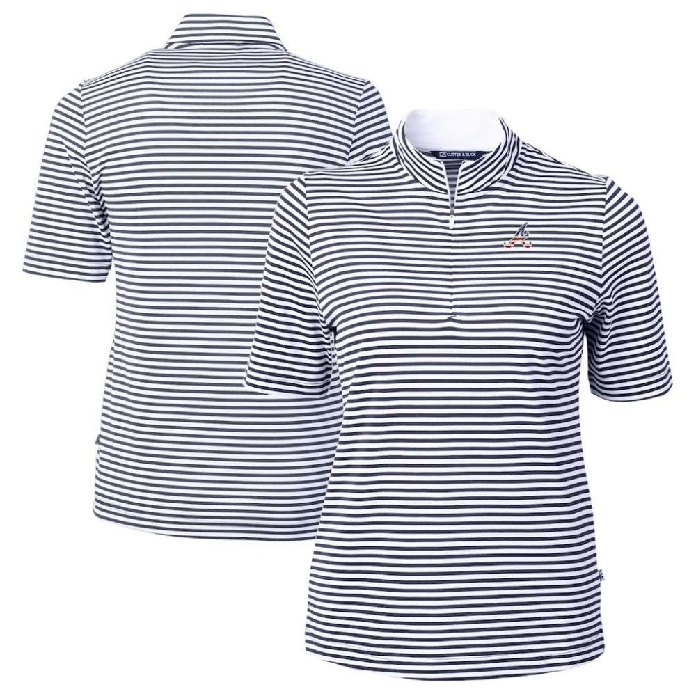 Atlanta Braves Cutter & Buck Women's Virtue Eco Pique Stripe Recycled Quarter-Zip Pullover Top - MLB Pullover