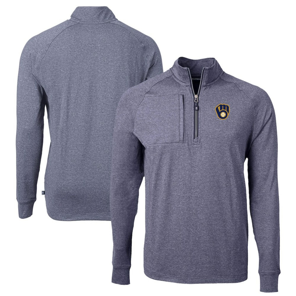 Milwaukee Brewers Cutter & Buck Big & Tall Adapt Eco Knit Stretch Recycled Quarter-Zip Pullover Top - MLB Pullover