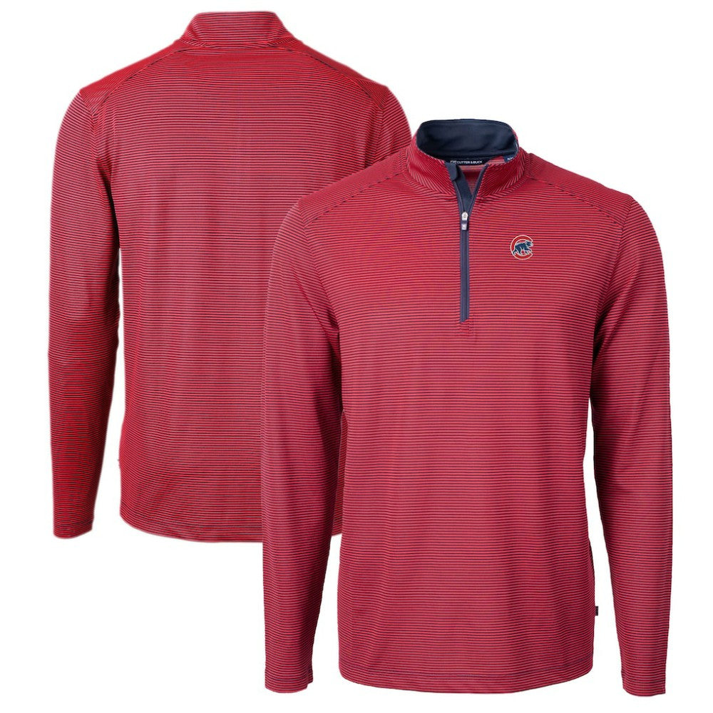 Chicago Cubs Cutter & Buck Virtue Eco Pique Micro Stripe Big & Tall Recycled Quarter-Zip Pullover Top - MLB Pullover