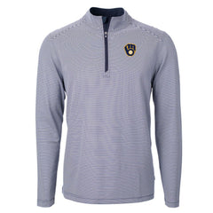 Milwaukee Brewers Cutter & Buck Virtue Eco Pique Micro Stripe Big & Tall Recycled Quarter-Zip Pullover Top - MLB Pullover