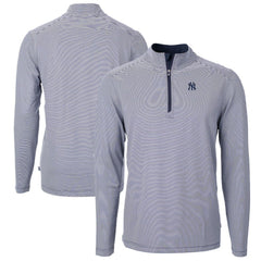 New York Yankees Cutter & Buck Virtue Eco Pique Micro Stripe Big & Tall Recycled Quarter-Zip Pullover Top - MLB Pullover
