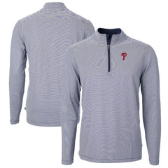 Philadelphia Phillies Cutter & Buck Virtue Eco Pique Micro Stripe Big & Tall Recycled Quarter-Zip Pullover Top - MLB Pullover