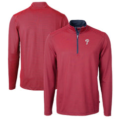 Philadelphia Phillies Cutter & Buck Virtue Eco Pique Micro Stripe Big & Tall Recycled Quarter-Zip Pullover Top - MLB Pullover