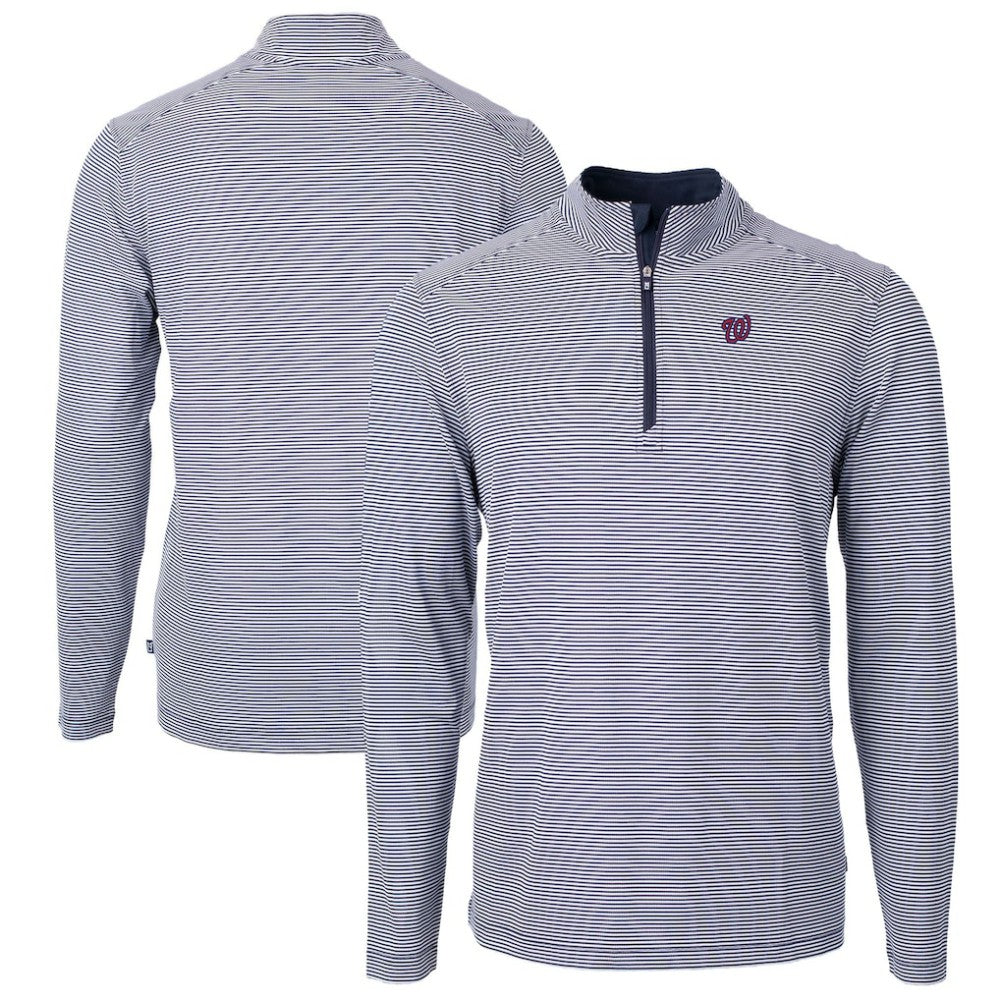 Washington Nationals Cutter & Buck Virtue Eco Pique Micro Stripe Big & Tall Recycled Quarter-Zip Pullover Top - MLB Pullover