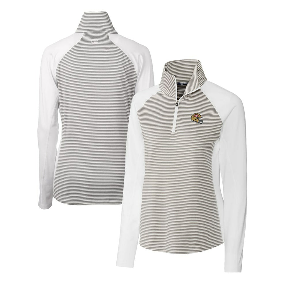 San Francisco 49ers Cutter & Buck Women's Helmet Logo DryTec Forge Tonal Stripe Stretch Half-Zip Top | NFL New