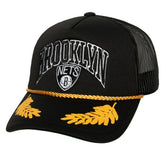 Black Brooklyn Nets Hardwood Classics Gold Leaf Mesh Trucker Snapback Hat | NBA