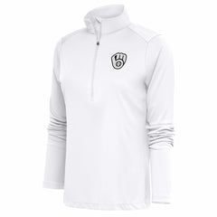 Milwaukee Brewers Antigua Women's Brushed Metallic Tribute Half-Zip Pullover Top - MLB Pullover