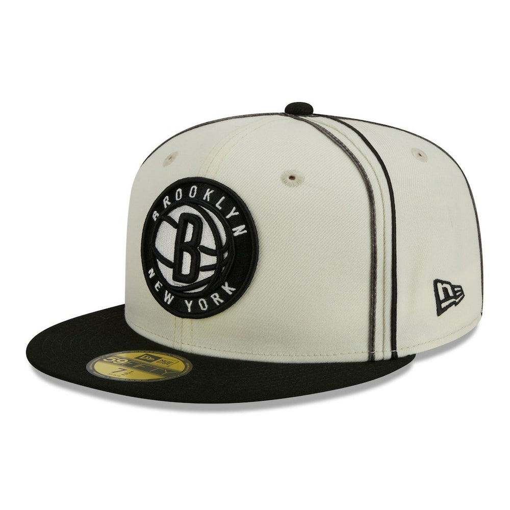 Cream/Black Brooklyn Nets Piping 2-Tone 59FIFTY Fitted Hat | NBA