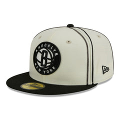 Cream/Black Brooklyn Nets Piping 2-Tone 59FIFTY Fitted Hat | NBA