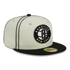 Cream/Black Brooklyn Nets Piping 2-Tone 59FIFTY Fitted Hat | NBA