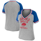 Buffalo Bills WEAR by Erin Andrews Women's Cropped Raglan Throwback V-Neck T-Shirt | NFL Discount