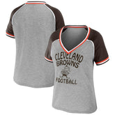 Cleveland Browns WEAR by Erin Andrews Women's Cropped Raglan Throwback V-Neck T-Shirt | NFL Outlet