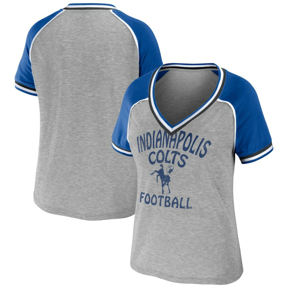 Indianapolis Colts WEAR by Erin Andrews Women's Cropped Raglan Throwback V-Neck T-Shirt | NFL Discount