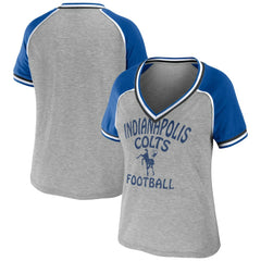 Indianapolis Colts WEAR by Erin Andrews Women's Cropped Raglan Throwback V-Neck T-Shirt | NFL Discount