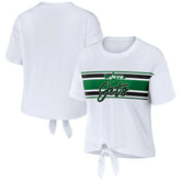 New York Jets WEAR by Erin Andrews Women's Front Tie Retro T-Shirt | NFL Online