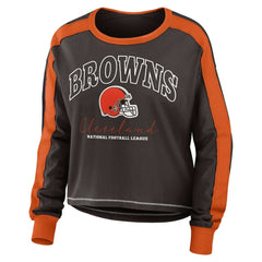 Cleveland Browns WEAR by Erin Andrews Women's Color Block Modest Crop Long Sleeve T-Shirt | NFL Outlet