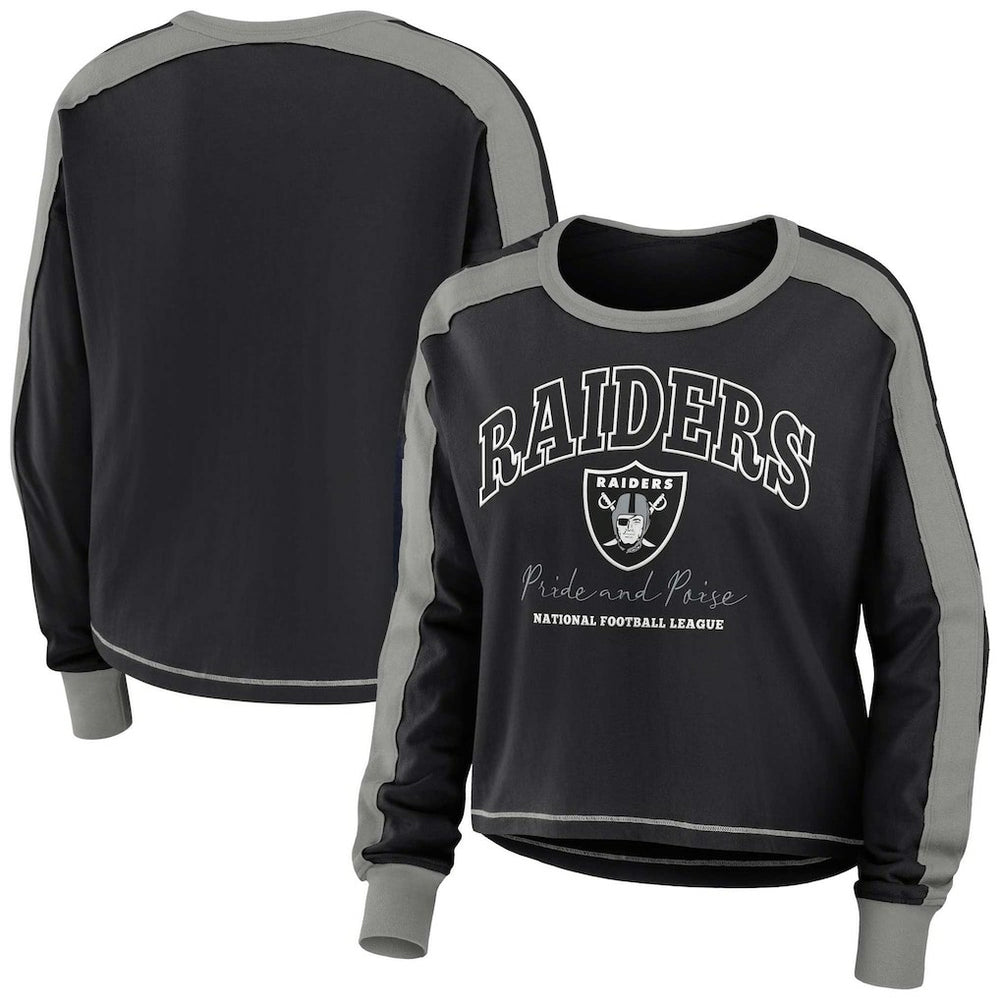 Las Vegas Raiders WEAR by Erin Andrews Women's Color Block Modest Crop Long Sleeve T-Shirt | NFL Sale