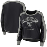 Las Vegas Raiders WEAR by Erin Andrews Women's Color Block Modest Crop Long Sleeve T-Shirt | NFL Sale