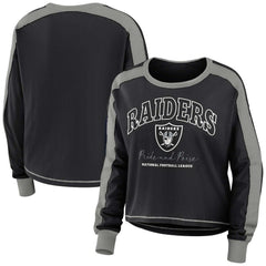 Las Vegas Raiders WEAR by Erin Andrews Women's Color Block Modest Crop Long Sleeve T-Shirt | NFL Sale