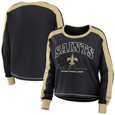 New Orleans Saints WEAR by Erin Andrews Women's Color Block Modest Crop Long Sleeve T-Shirt | NFL Discount
