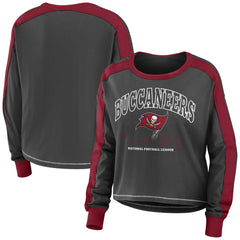 Tampa Bay Buccaneers WEAR by Erin Andrews Women's Color Block Modest Crop Long Sleeve T-Shirt | NFL On sale