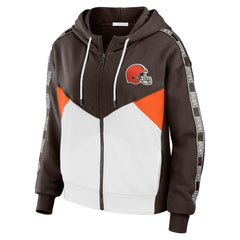 Cleveland Browns WEAR by Erin Andrews Women's Color Block Light Weight Modest Crop Full-Zip Hoodie | NFL Outlet