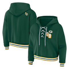Green Bay Packers WEAR by Erin Andrews Women's Plus Size Lace-Up Pullover Hoodie | NFL Hot