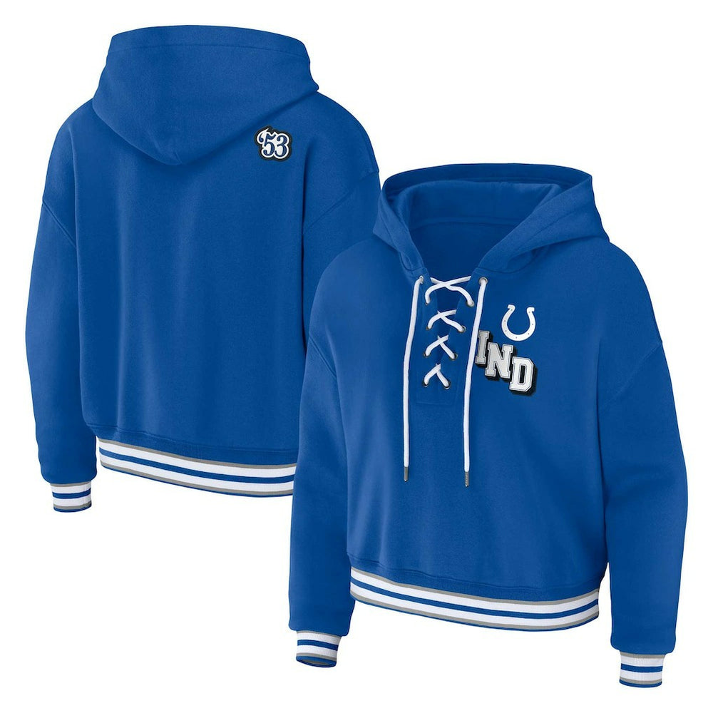 Indianapolis Colts WEAR by Erin Andrews Women's Plus Size Lace-Up Pullover Hoodie | NFL US