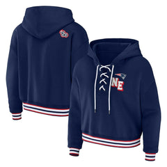 New England Patriots WEAR by Erin Andrews Women's Plus Size Lace-Up Pullover Hoodie | NFL Outlet