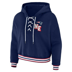 New England Patriots WEAR by Erin Andrews Women's Plus Size Lace-Up Pullover Hoodie | NFL Outlet
