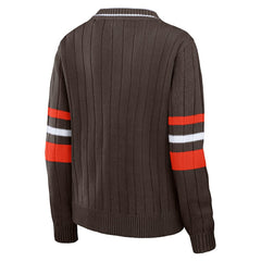 Cleveland Browns WEAR by Erin Andrews Women's Throwback V-Neck Sweater | NFL Outlet