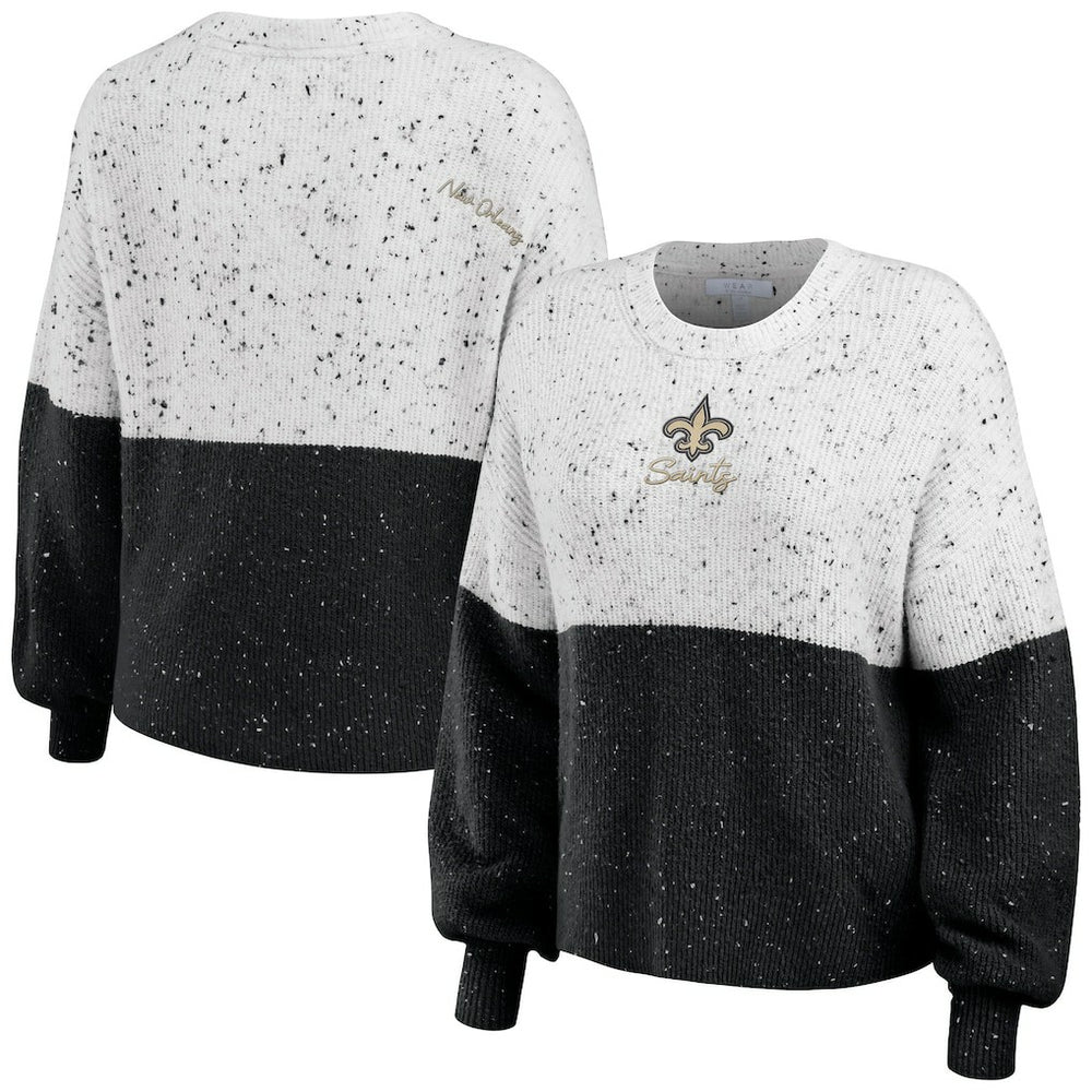 New Orleans Saints WEAR by Erin Andrews Women's Lighweight Modest Crop Color-Block Pullover Sweater | NFL Sale