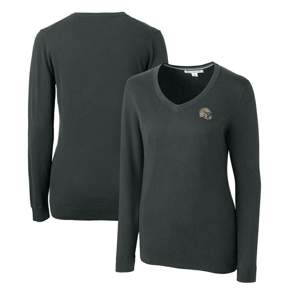 New Orleans Saints Cutter & Buck Women's Helmet Logo Lakemont Tri-Blend V-Neck Pullover Sweater | NFL Outlet