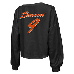 Cincinnati Bengals Joe Burrow Majestic Threads Women's Name & Number Off-Shoulder Script Cropped Long Sleeve Relaxed V-Neck T-Shirt | NFL New