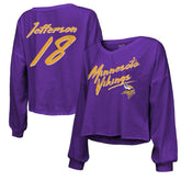 Minnesota Vikings Justin Jefferson Majestic Threads Women's Name & Number Off-Shoulder Script Cropped Long Sleeve V-Neck T-Shirt | NFL Hot